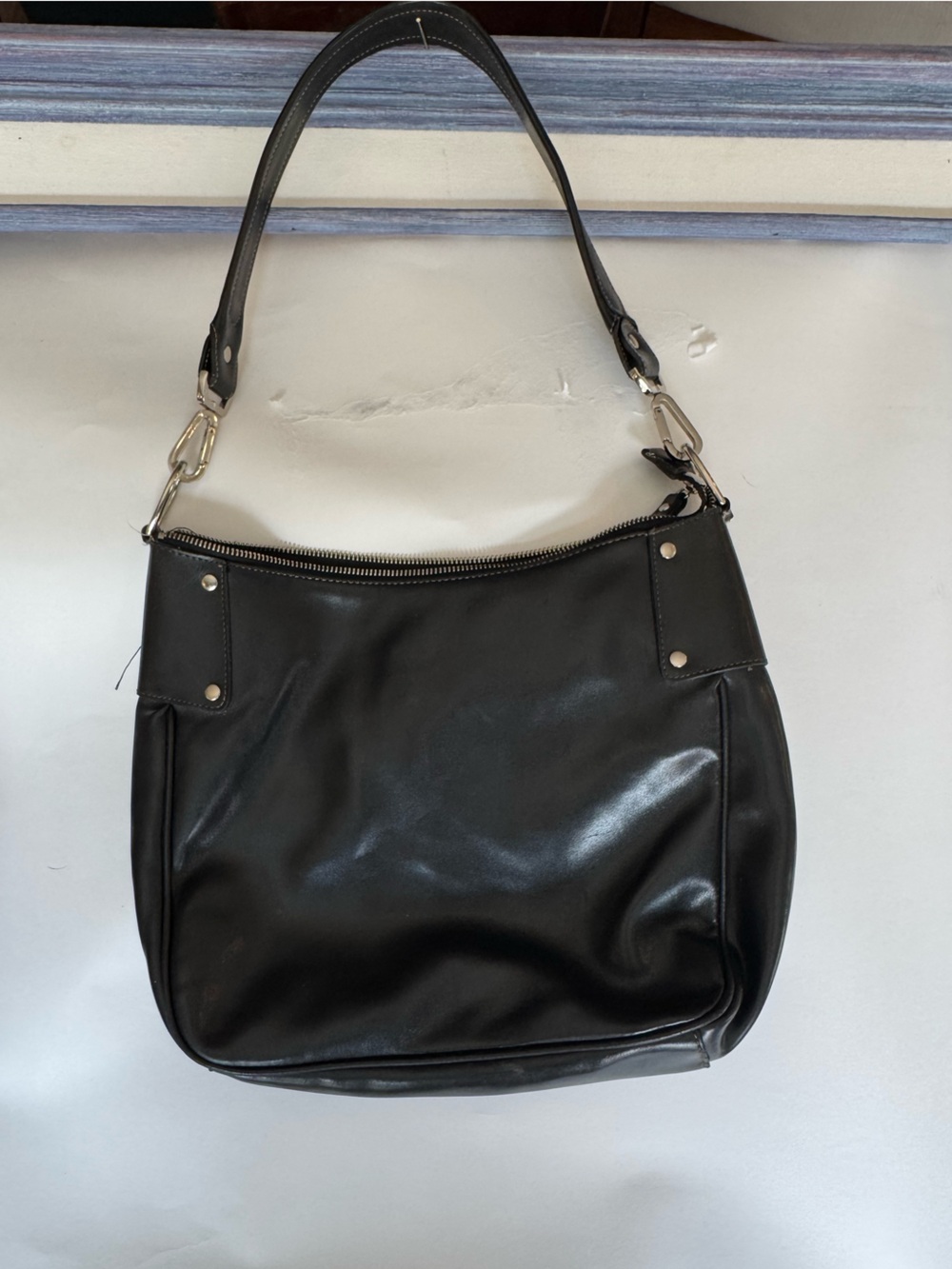 Black Nine West Bag with Cream Stitching